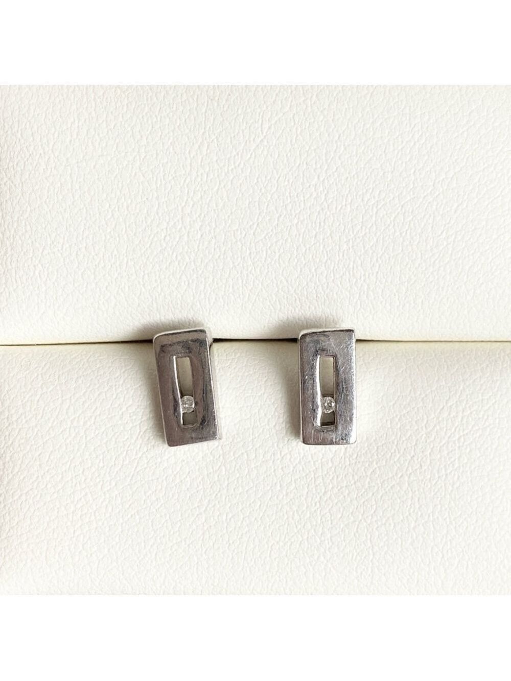 Sterling Silver & Diamond Rectangular Earrings